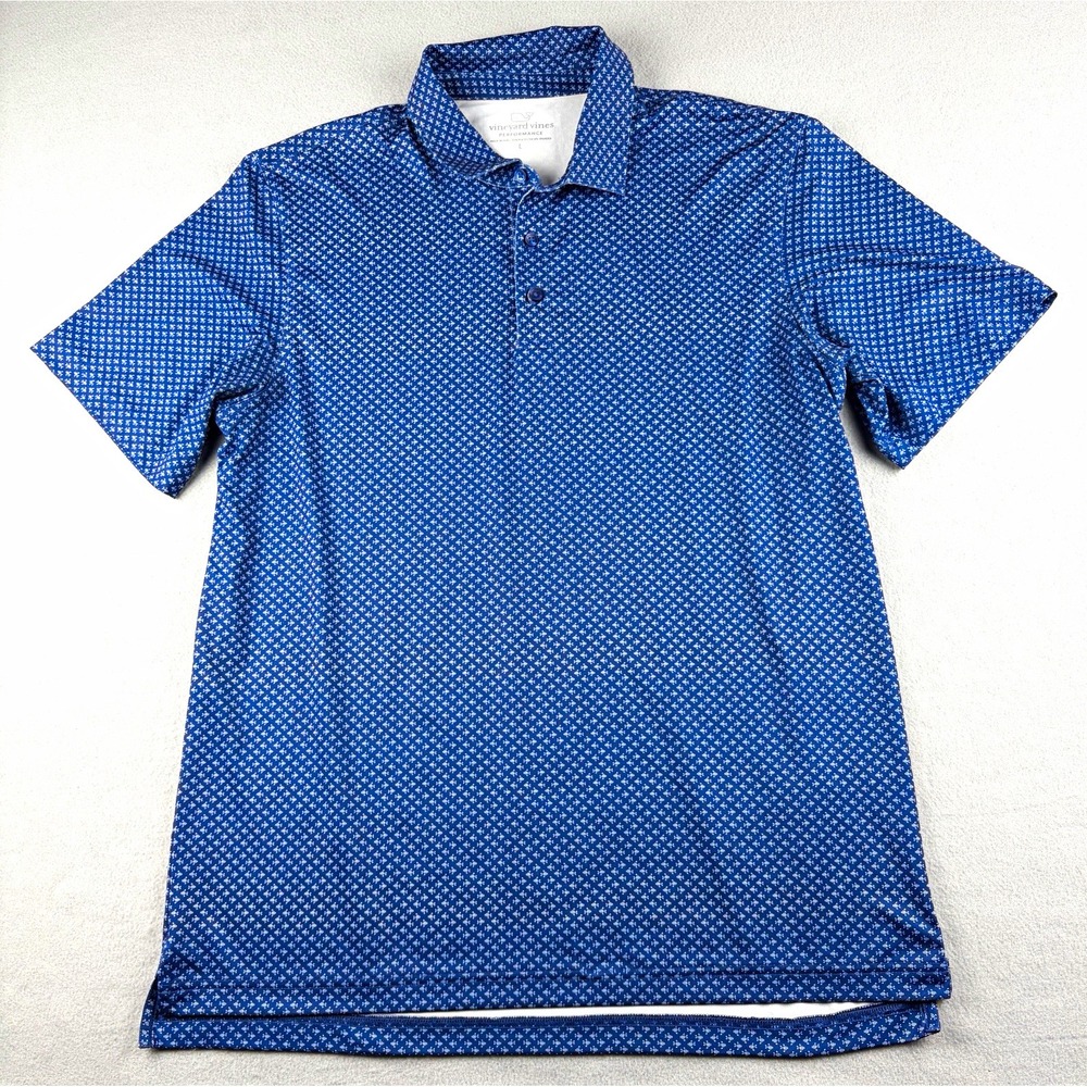 Vineyard Vines Performance Polo Men's L Blue Geometric Short Sleeve